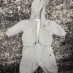 🌻Ralph Lauren Light Gray Baby Hoodie and Sweatpants Set